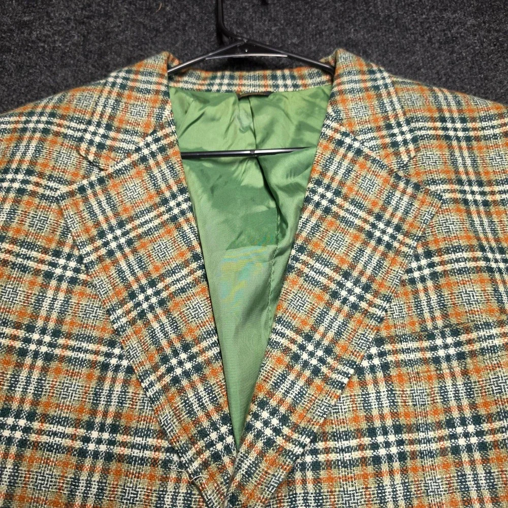 Master Crafted Vintage Plaid Wool Blazer Orange Green Check Sport Coat Mens 46
